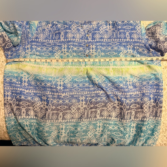 Catherines Blue Green Boho Print Blouse - Picture 9 of 10